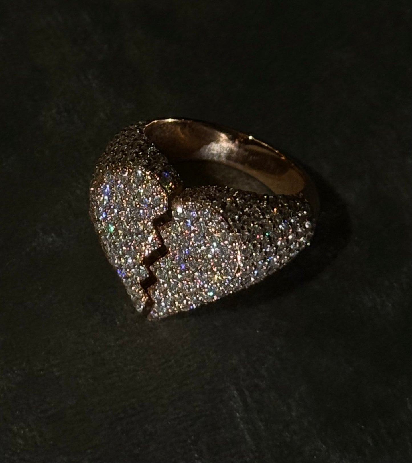 18K Rose Gold Coated Broken Heart Ring with VVS Lab Diamonds 💔